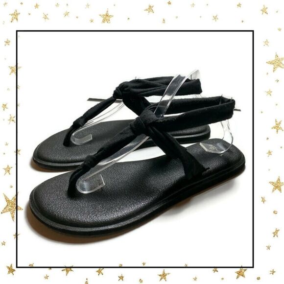 Sanuk Black Fabric Sling Thong Sandals 8 - Picture 2 of 5